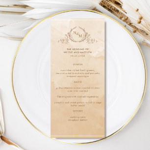Chic Beige Cream Watercolor, Monogram Wedding Menu