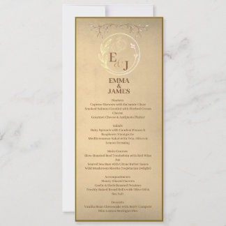 Chic Beige Cream Watercolor, Monogram Wedding Menu Invitation