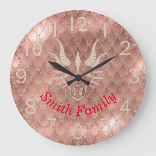 Chic Beige Dragon Head  Pink Dragon Scales Large Clock