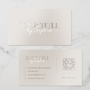 Chic Beige Elegant Minimalist Modern QR Code Raised Spot UV Business Card