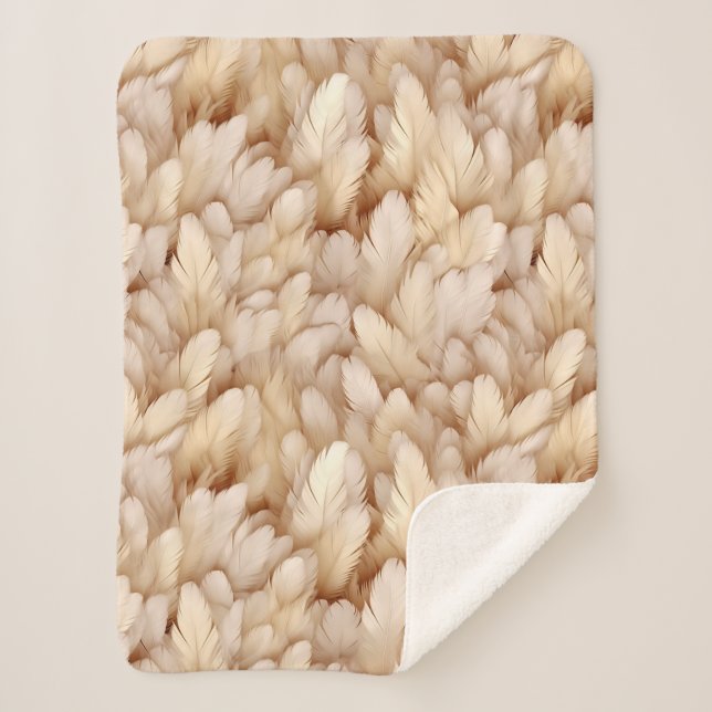 Chic beige feathers pattern sherpa blanket (Front)