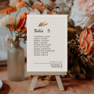 Chic Beige & Gold Leaf Table Number Seating Chart