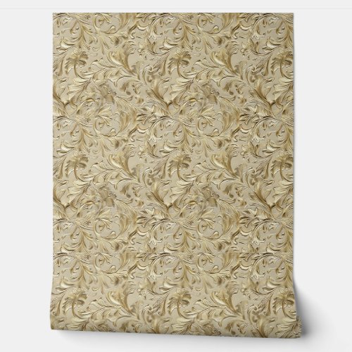 Chic beige gold tooled leather  wallpaper 