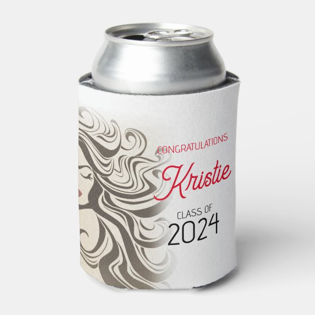 Chic Beige Hair Stylist Graduation Party Retro  Can Cooler (Can Front)