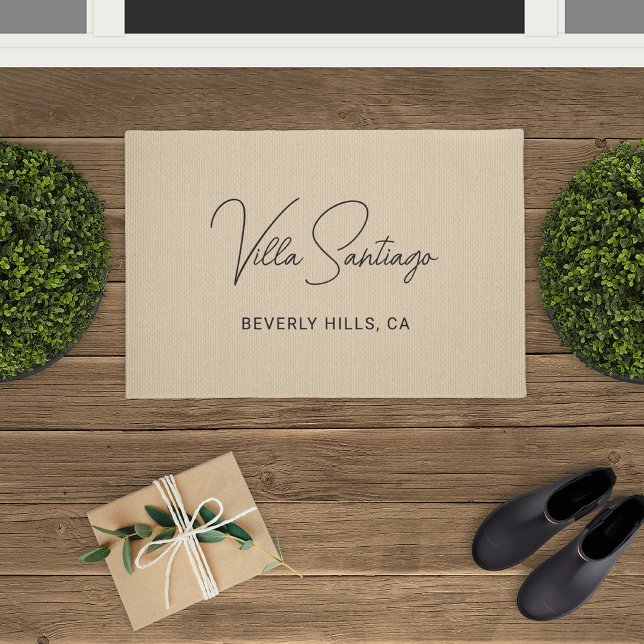 Chic Beige Home Residence Name and Location Doormat (Creator Uploaded)