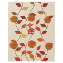 Chic Beige Leaf Flowers Floral Fall Blanket