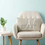 Chic Beige Linen White Monogram Wedding Keepsake Lumbar Pillow<br><div class="desc">Personalized beige, gray and white monogrammed pillow with bride and groom names and wedding date in a script font overlay design on a PRINTED beige linen photo effect background. Elke Clarke© for MonogramGallery at Zazzle. Makes a great gift for newly weds. Great trendy, elegant accessory for your bedroom, favorite chair,...</div>