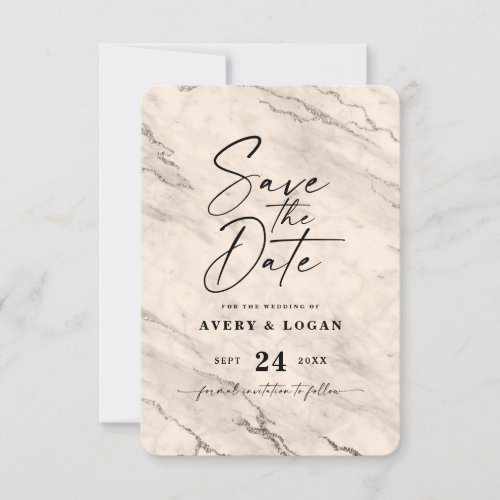 Chic Beige Marble with Champagne Foil Details Save The Date