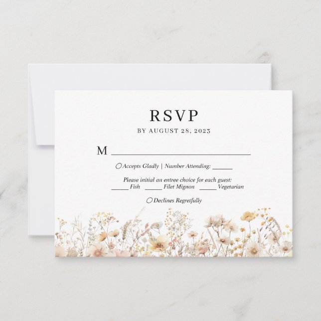 Chic Beige Meadow Wildflower Menu Choice Wedding (Front)