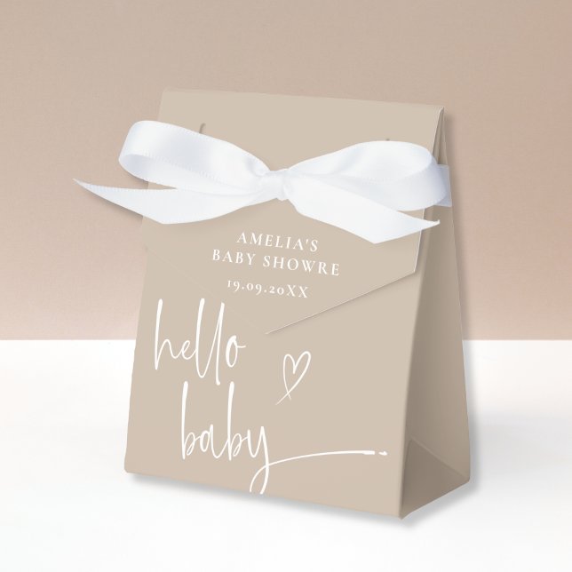 Chic Beige Minimalist Hello Baby Shower Favor Boxes (Creator Uploaded)