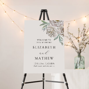 Chic Beige & Off White Floral Wedding Welcome Foam Board