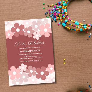 Chic Beige Peach Brown Flower 50 Fabulous Birthday Invitation