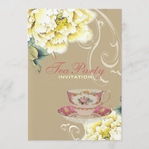 Chic beige peony watercolor floral bridal shower invitation