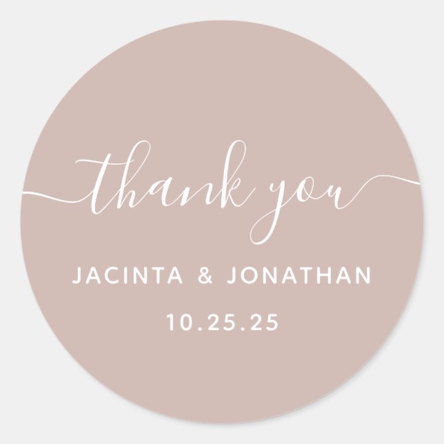 Chic Beige Pink Wedding Thank you Sticker (Front)