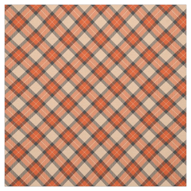 Chic Beige Pumpkin Orange Black Plaid Pattern Fabric (Swatch)