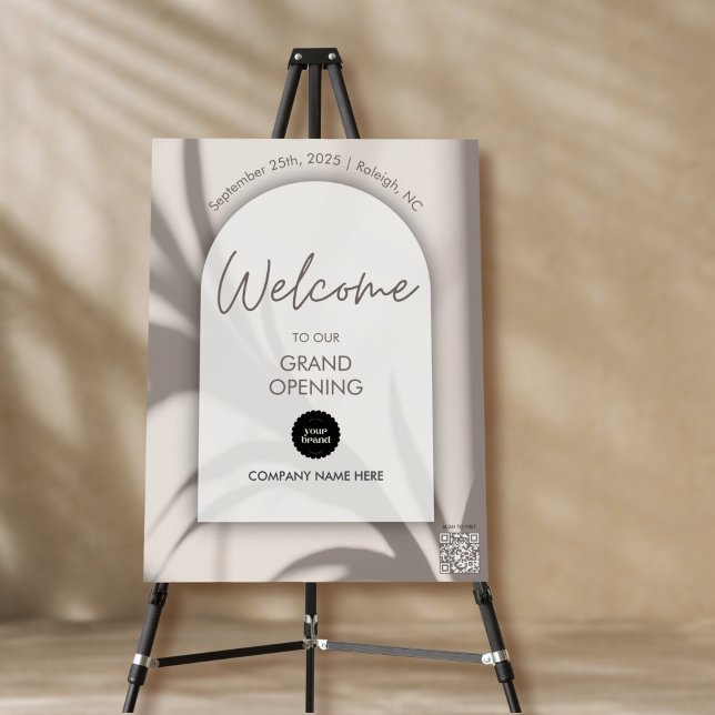 Chic Beige Shadow Arch Business Logo Welcome QR  Foam Board (Creator Uploaded)