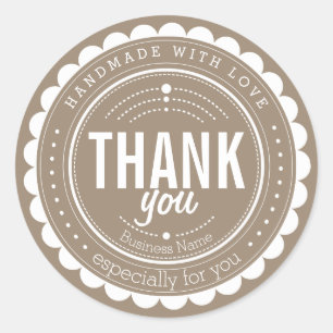 Chic Beige Tan White Handmade Thank You Sticker