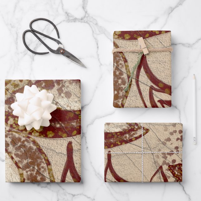 Chic Beige Texture Burgundy Floral Abstract Wrapping Paper Sheets (Front)