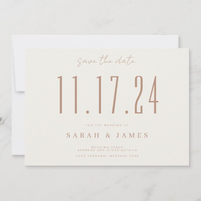 Chic Beige Wedding Date Non-Photo Save The Date (Front)