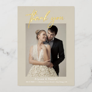 Chic Beige wedding photos handlettering Script Foil Invitation