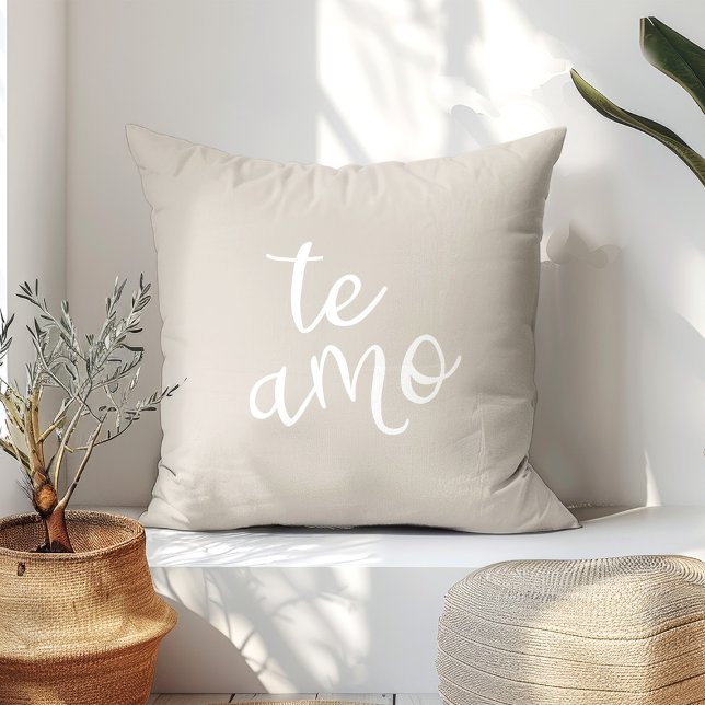Chic Beige & White Te Amo Spanish Love  Throw Pillow (Creator Uploaded)