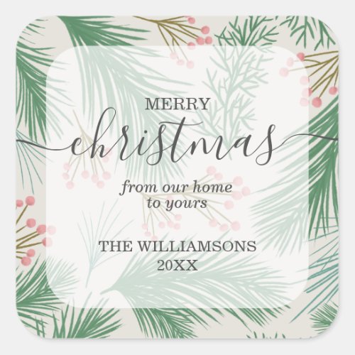 Chic Berries and Branches Christmas Square Sticker