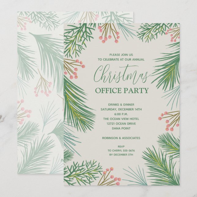 Chic Berries and Pines Christmas Party Invitations (Front/Back)