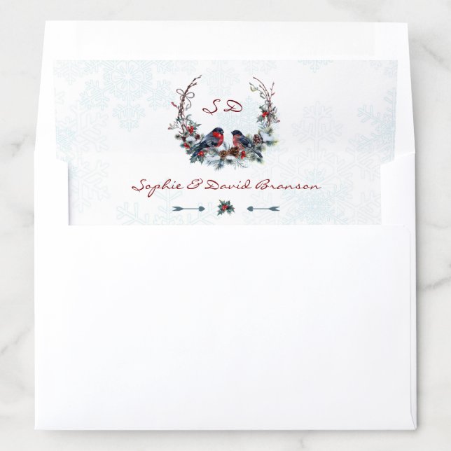 Chic Berries Bullfinch Winter Wreath Wedding Envelope Liner (In Envelope)