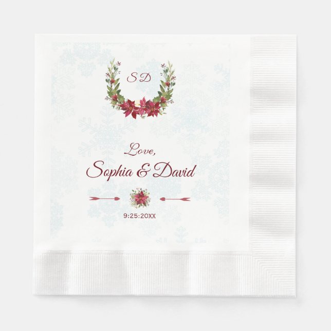Chic Berries Bullfinch Winter Wreath Wedding Napkins (Front)