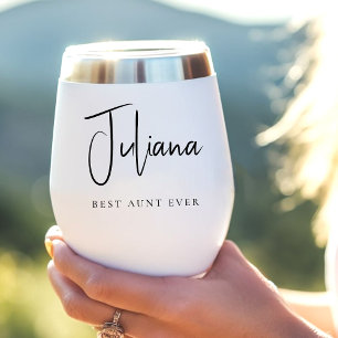 Chic Best Aunt Ever Calligraphy Script Monogram Thermal Wine Tumbler