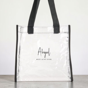 Chic Best Aunt Ever Script Monogram Clear Tote Bag