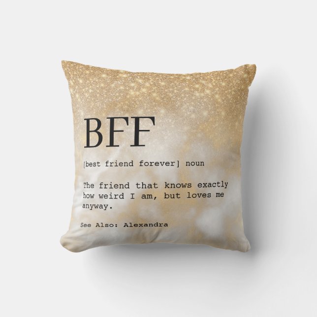 Chic Best Friend Definition Gold Glitter Throw Pillow (Front)