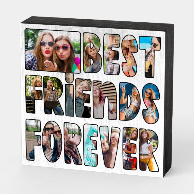 Chic BEST FRIENDS 9 Photo Collage Letters Wooden Box Sign (Angled Horizontal)