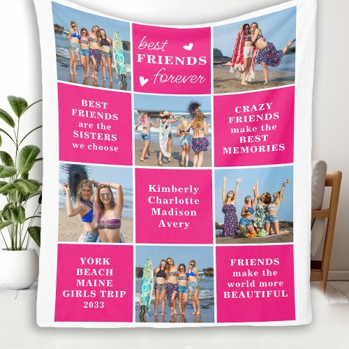 Chic Best FRIENDS Forever Custom Pink 6 Picture  Fleece Blanket