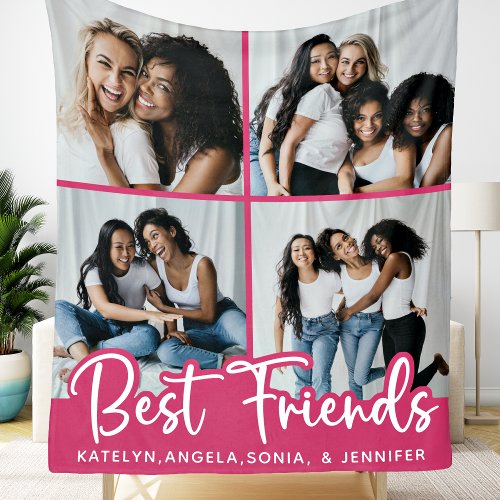 Chic Best Friends Personalized 4 Photo Collage Fleece Blanket