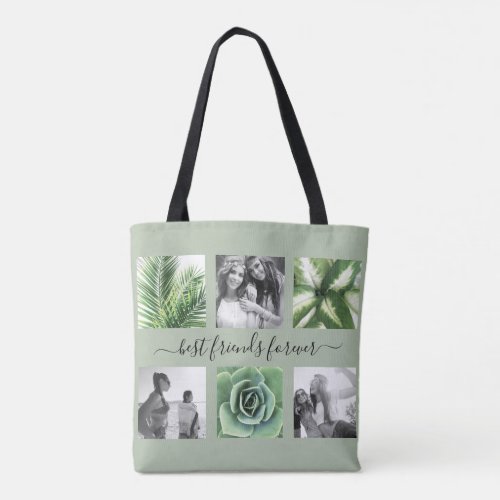 Chic best friends sage green 6 photo collage tote bag