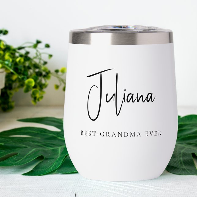 Chic Best Grandma Ever Calligraphy Script Monogram Thermal Wine Tumbler (Creator Uploaded)