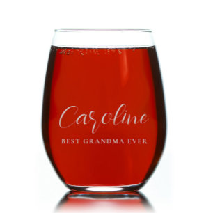 Chic Best Grandma Script Monogram Stemless Wine Glass