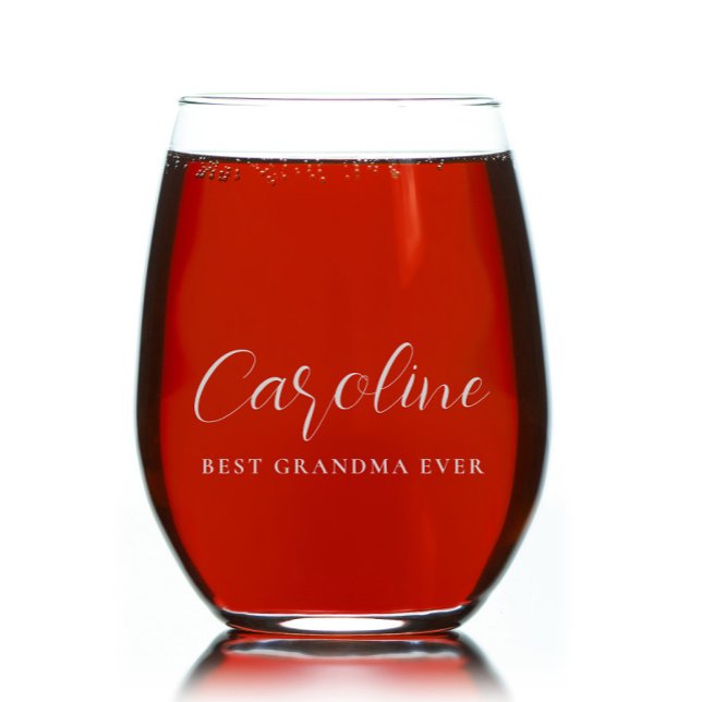 Chic Best Grandma Script Monogram Stemless Wine Glass (Creator Uploaded)