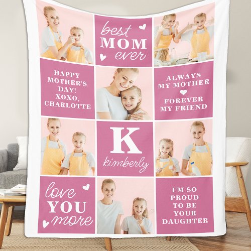 Chic Best MOM Ever Custom Pink 7 Photo Collage Fleece Blanket