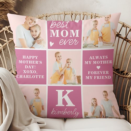 Chic Best MOM Ever Custom Pink 7 Photo Collage Throw Pillow