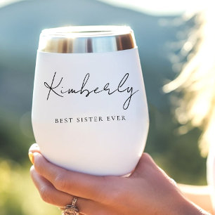 Chic Best Sister Ever Script Monogram Thermal Wine Tumbler