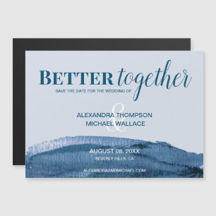 Chic Better together blue watercolor brush stroke Magnetic Invitation