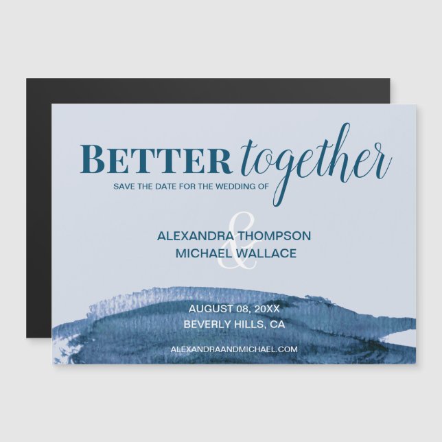 Chic Better together blue watercolor brush stroke Magnetic Invitation (Front/Back)