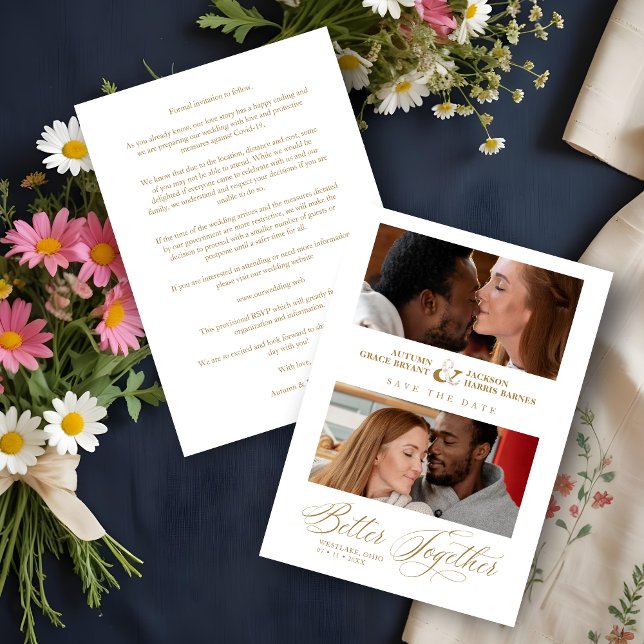 Chic Better Together Quote 2 Photos Wedding Save The Date (Chic Better Together Quote 2 Photos Wedding Engaged Couple Session Save the Date with Envelope.)
