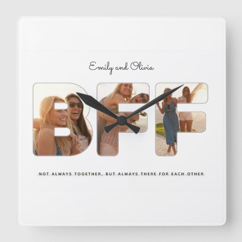 Chic BFF Best Friends Photo Collage Quote Square Wall Clock