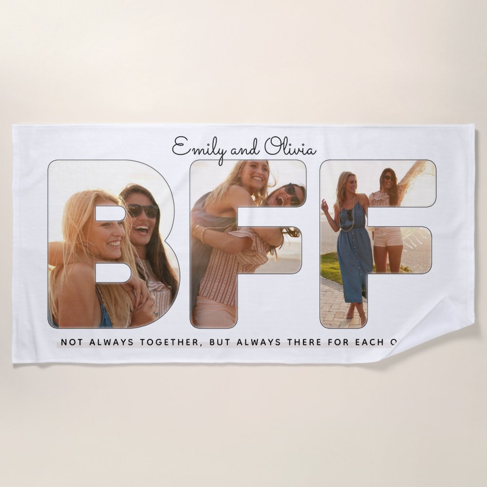 Discover Chic BFF Best Friends Quote Photo Collage Personalized Beach Towel
