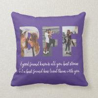 Chic BFF Photo Collage Best Friend Besties Purple Throw Pillow