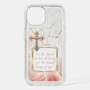 Chic Bible Pink Satin Gold Marble Pastel Cross iPhone 15 Case