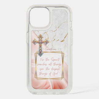 Chic Bible Pink Satin Gold Marble Pastel Cross iPhone 15 Case